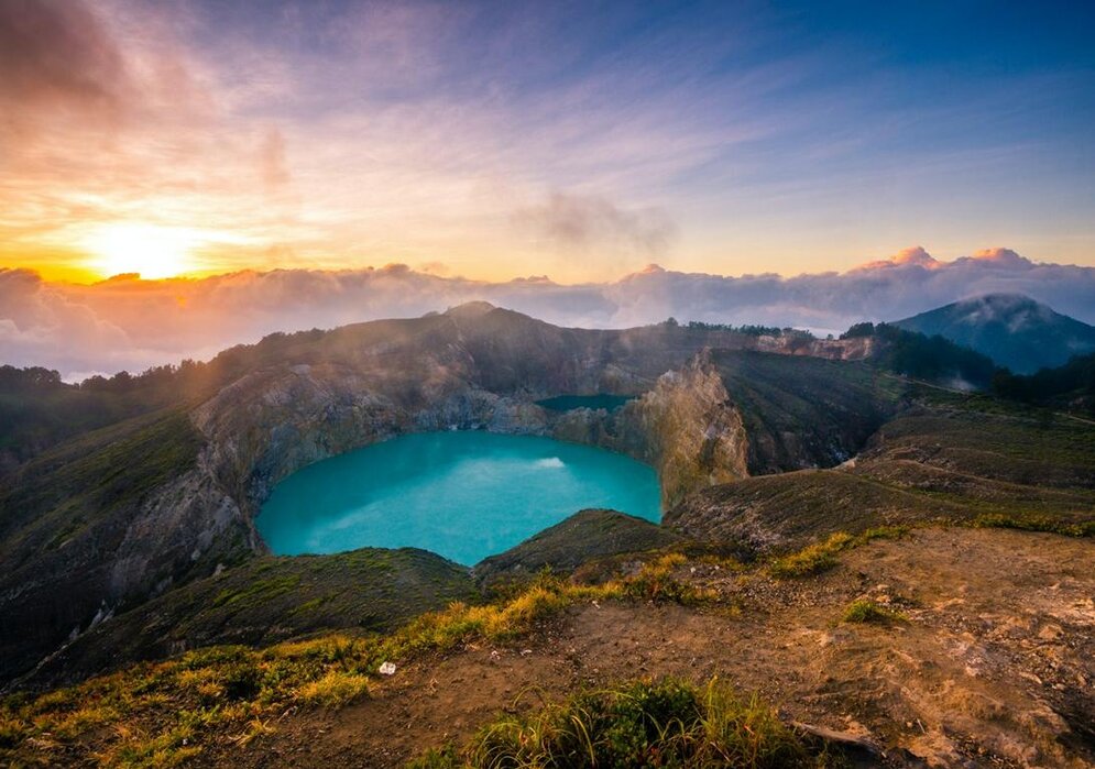 Kelimutu volcano with crater lake on Flores Island