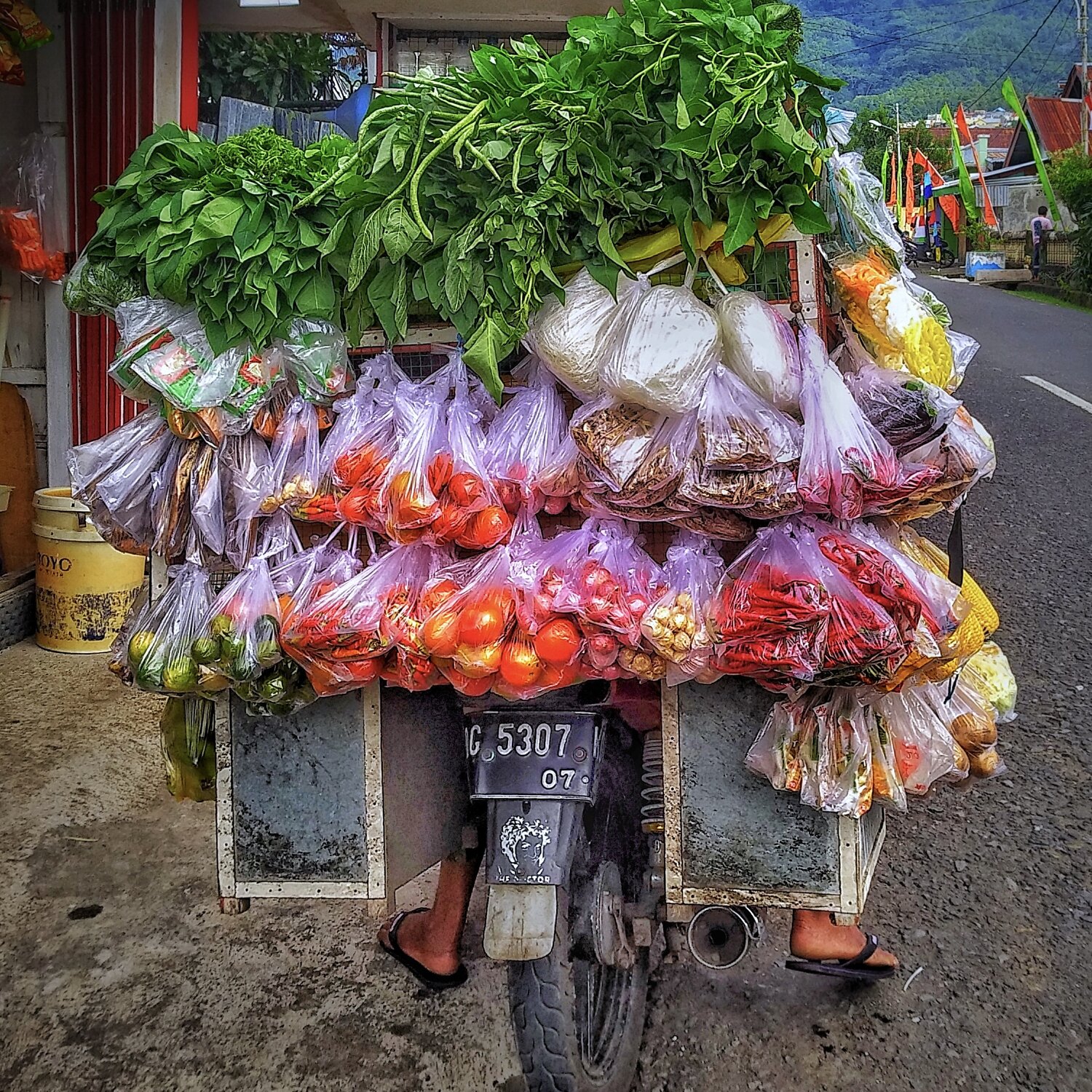 Moluccas - Spice Islands: Fully loaded motorbike with spices